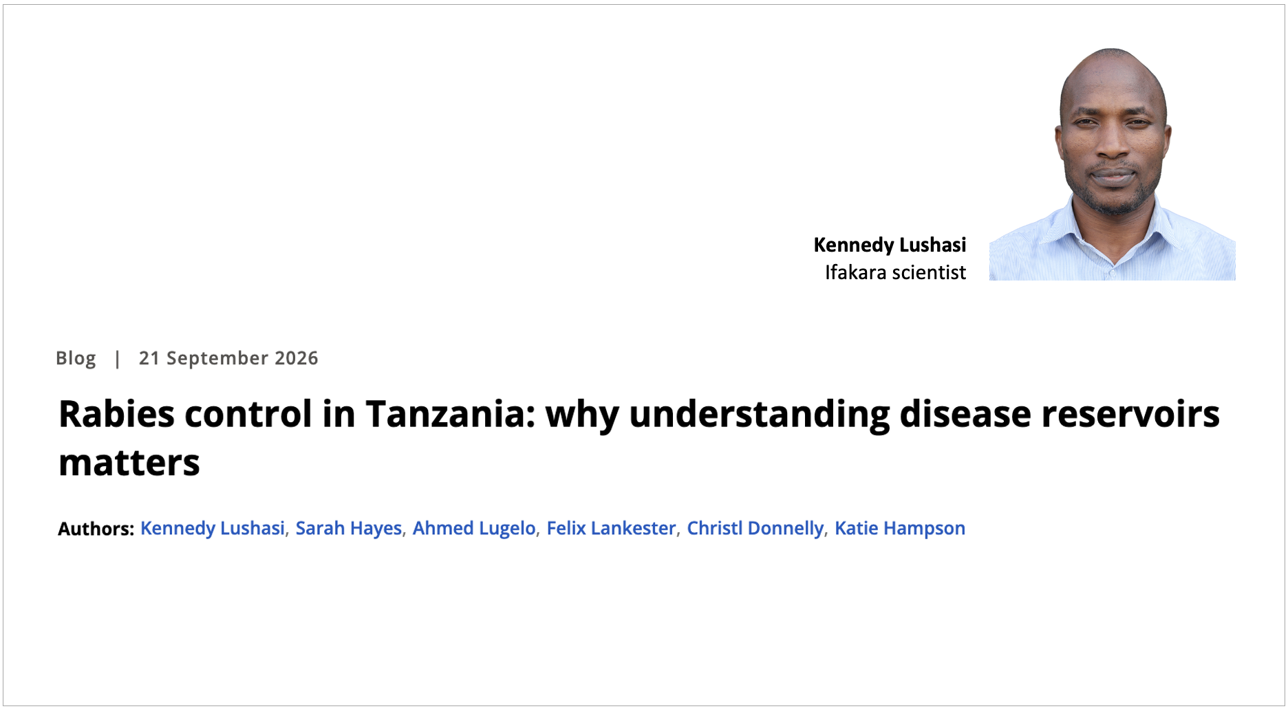RABIES CONTROL IN TANZANIA:  Why understanding disease reservoirs matters